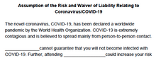 Waiver of Liability for Covid 19